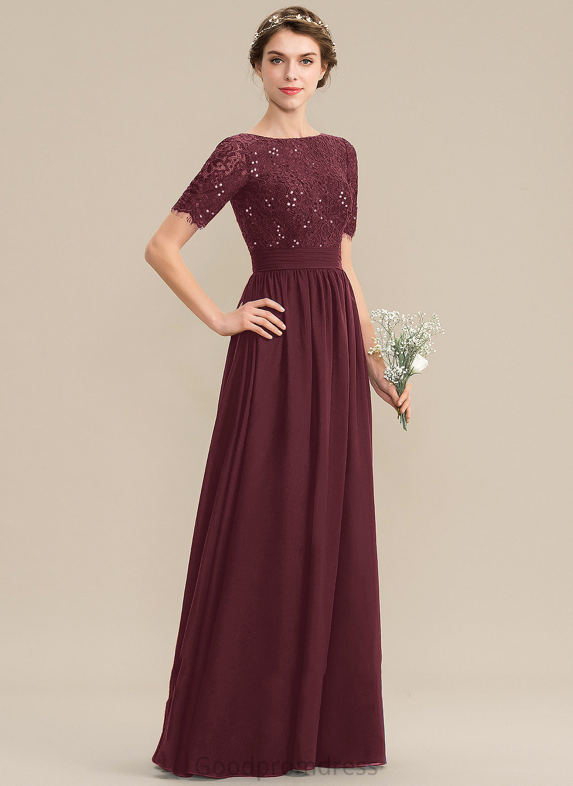 Silhouette Sequins ScoopNeck Floor-Length Neckline Fabric Length Embellishment A-Line Judith Straps A-Line/Princess Bridesmaid Dresses