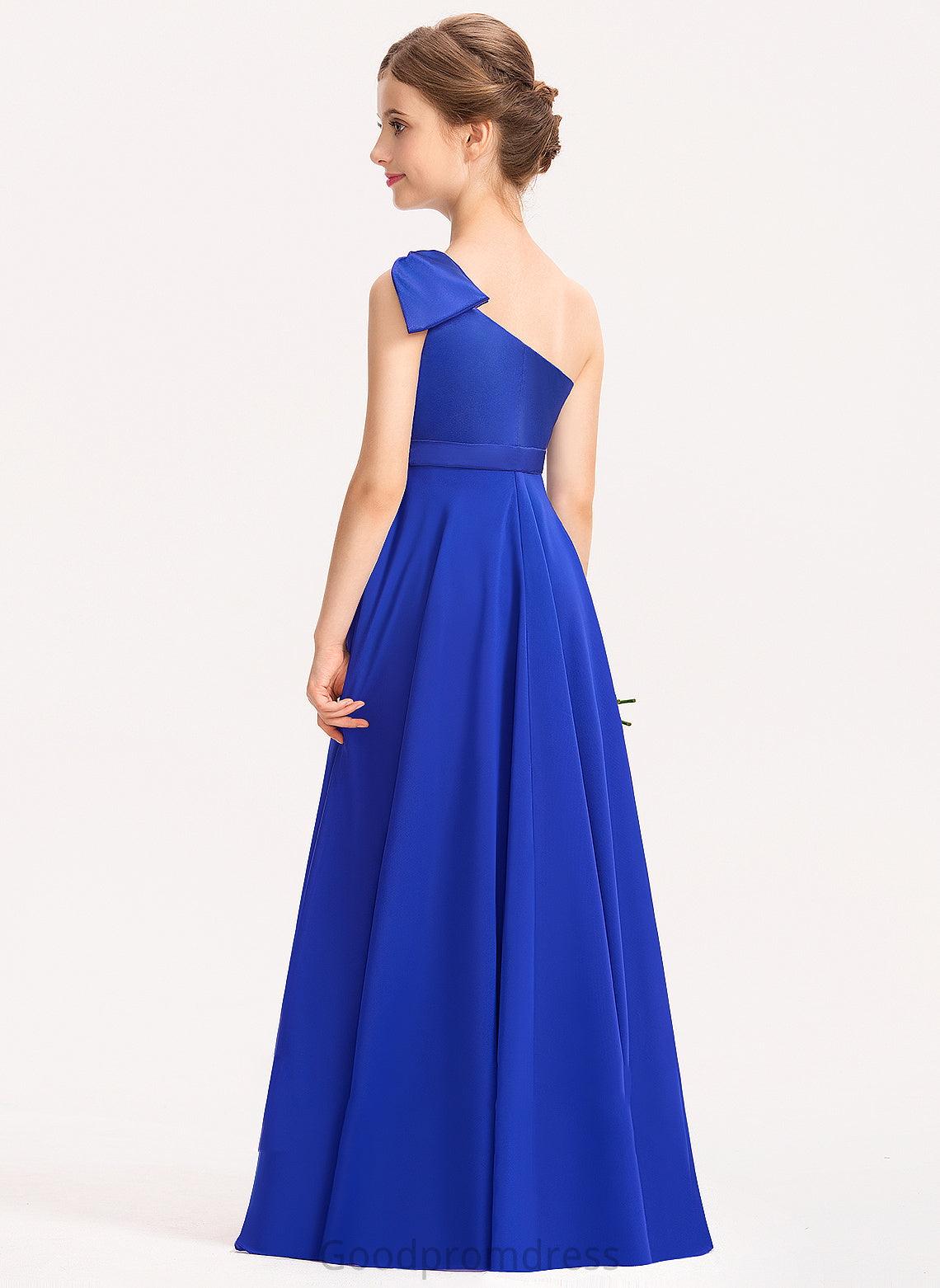 Junior Bridesmaid Dresses Floor-Length With Kennedy Charmeuse Ruffle One-Shoulder A-Line Chiffon