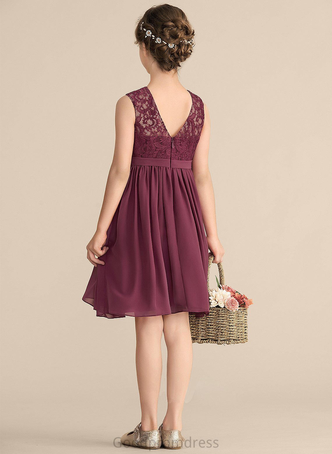 A-LineScoopNeckKnee-LengthChiffonLaceJuniorBridesmaidDress#165020 Junior Bridesmaid Dresses Shyann