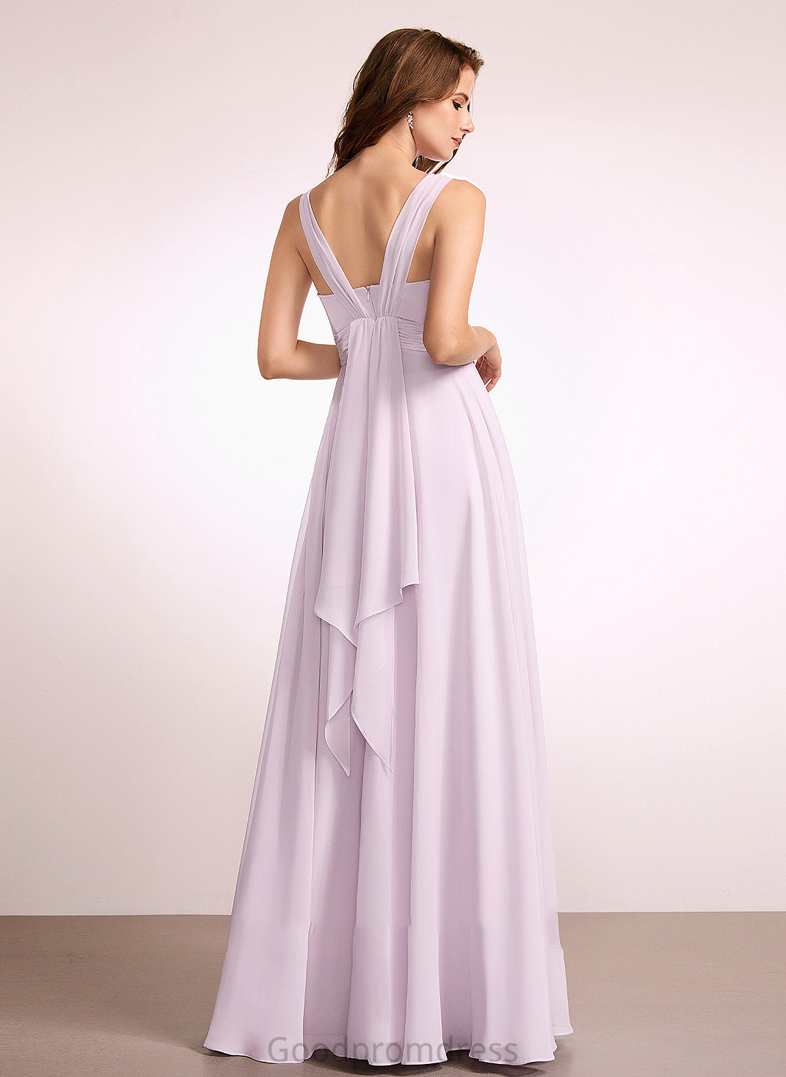 Length V-neck A-Line Floor-Length Fabric Neckline Silhouette Ruffle Embellishment Marissa Floor Length Sleeveless Bridesmaid Dresses