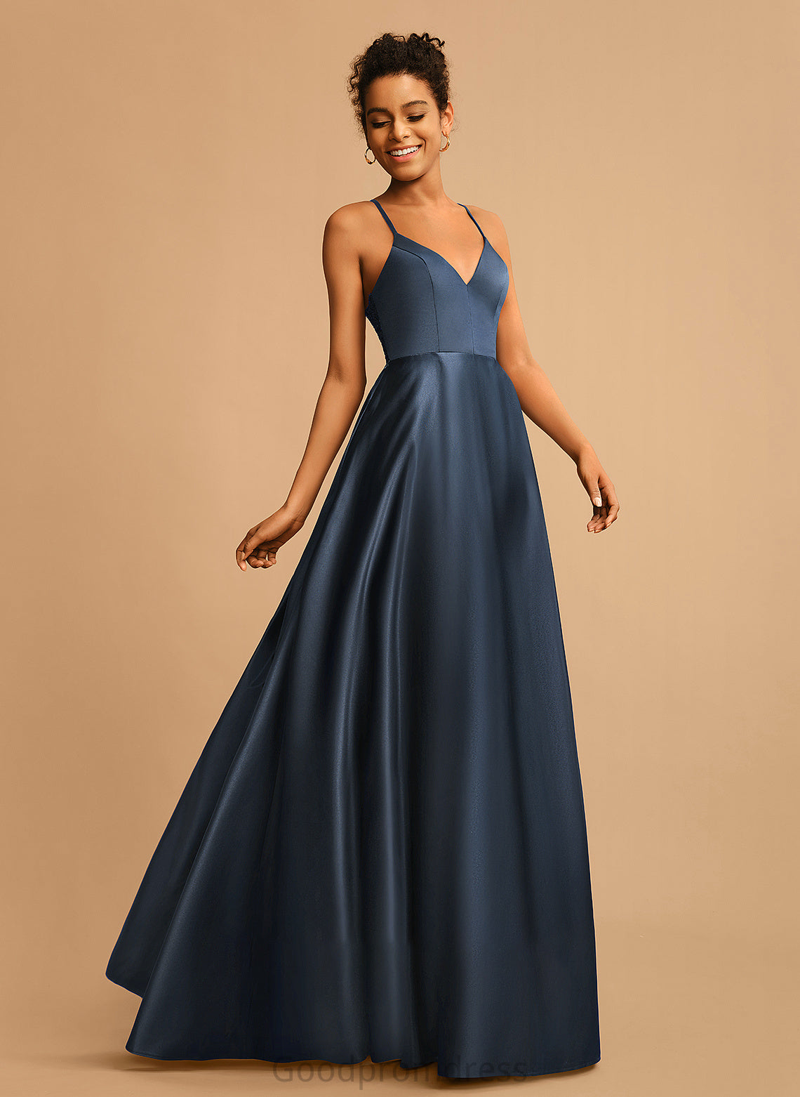 Prom Dresses Satin Floor-Length V-neck Anne A-Line