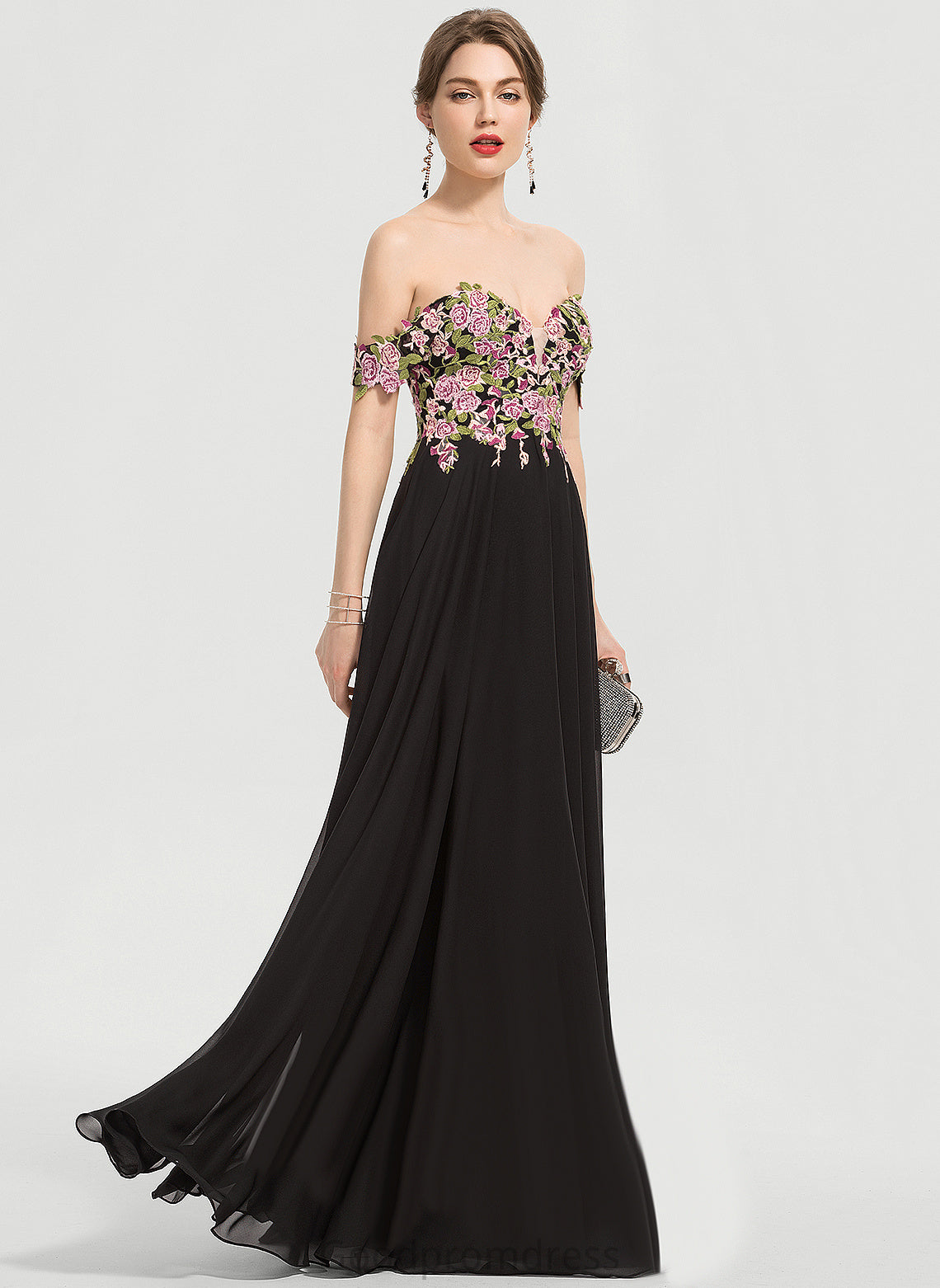 Lydia Lace Ball-Gown/Princess Floor-Length Chiffon Prom Dresses Off-the-Shoulder