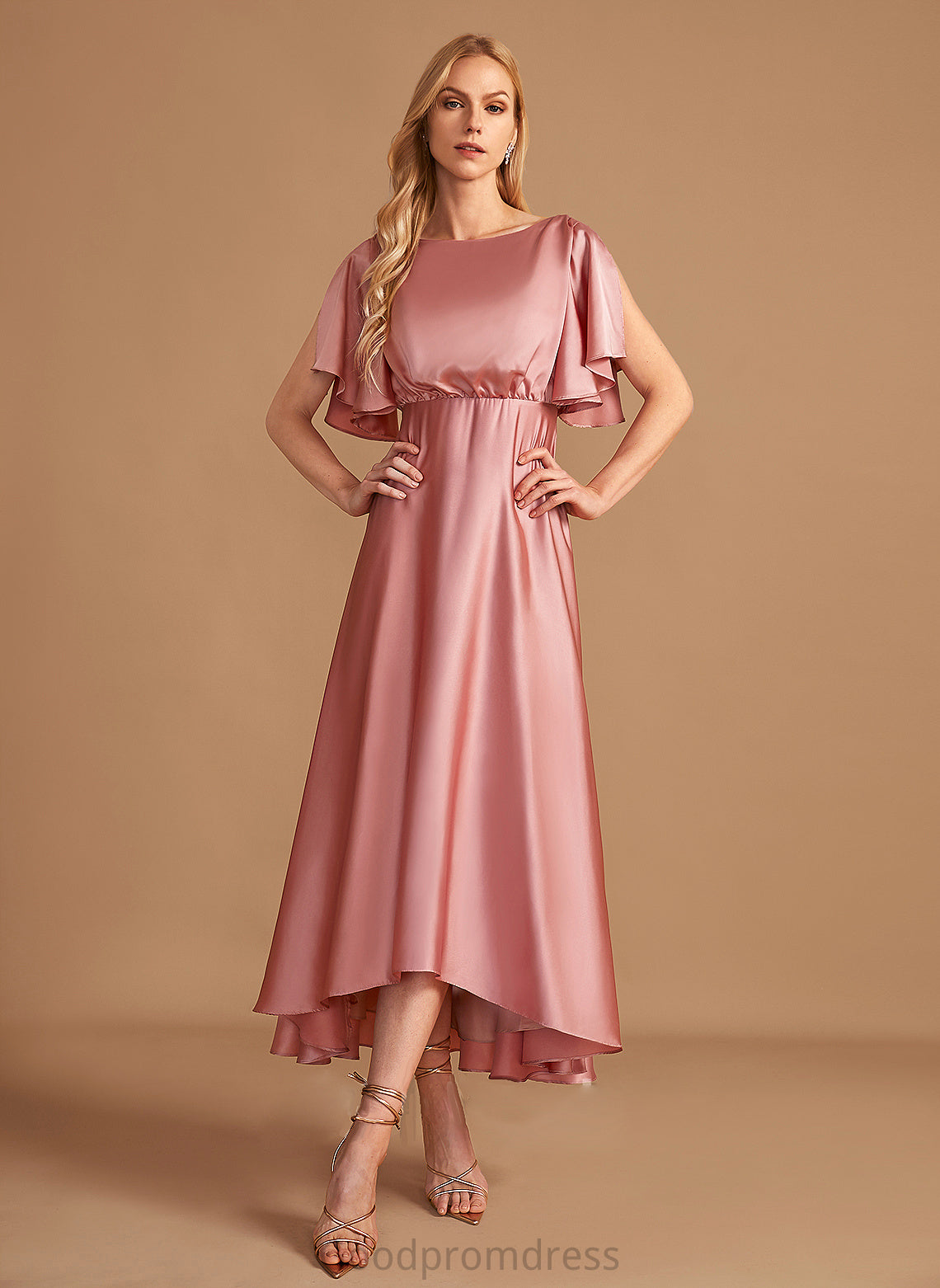 Length Asymmetrical A-Line Straps Satin HighNeck Fabric Neckline Silhouette Danika Floor Length A-Line/Princess Bridesmaid Dresses