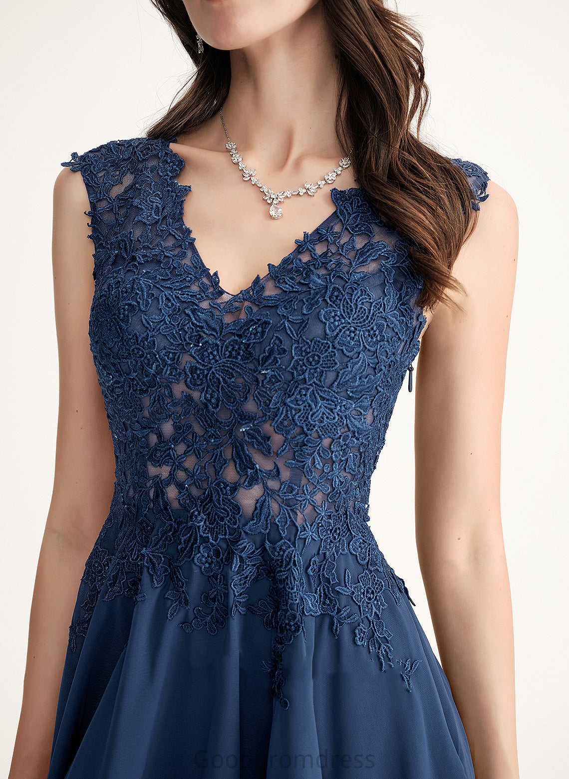 A-Line Cocktail Cocktail Dresses Lace Itzel Chiffon V-neck Tea-Length Dress