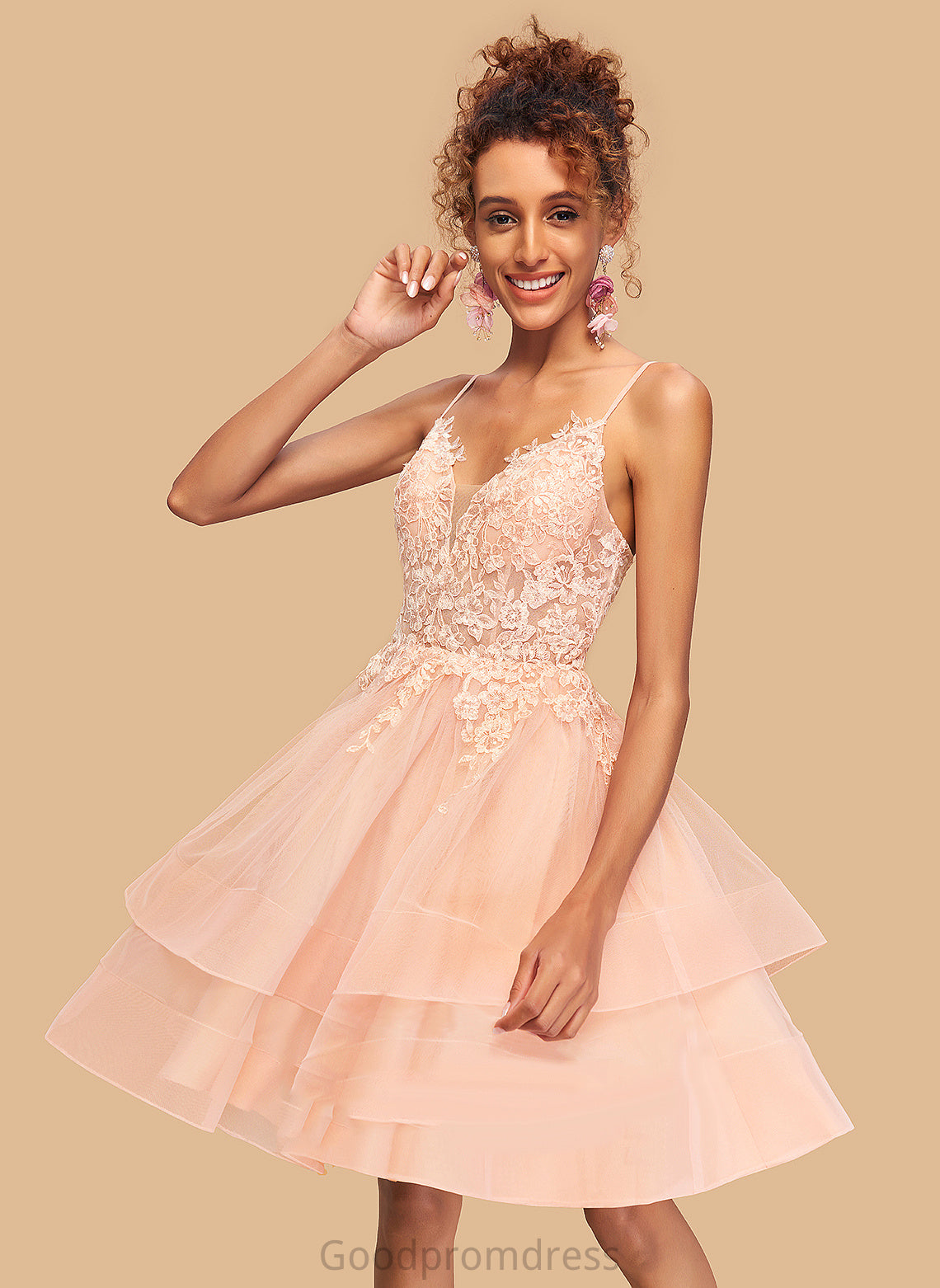 Homecoming Dresses V-neck Angela Lace Dress Homecoming A-Line With Tulle Short/Mini