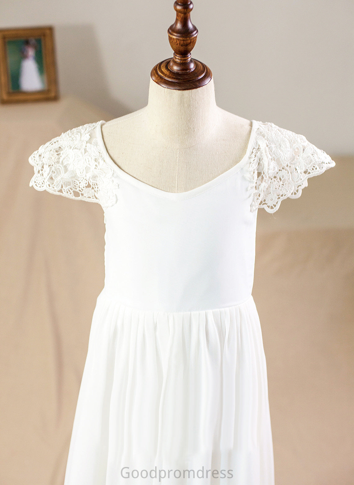 A-Line Neck Lace Floor-length Sleeves Dress With Flower Girl Dresses Flower Girl Chiffon Ciara Short - Scoop