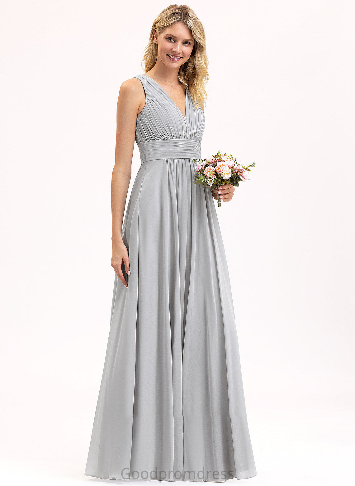 A-Line Ruffle Embellishment Silhouette V-neck Floor-Length Neckline Fabric Length Bow(s) Pockets Camille Bridesmaid Dresses