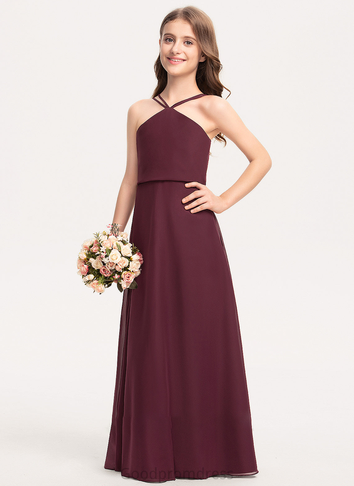 Floor-Length Chiffon Junior Bridesmaid Dresses V-neck A-Line Lorelai