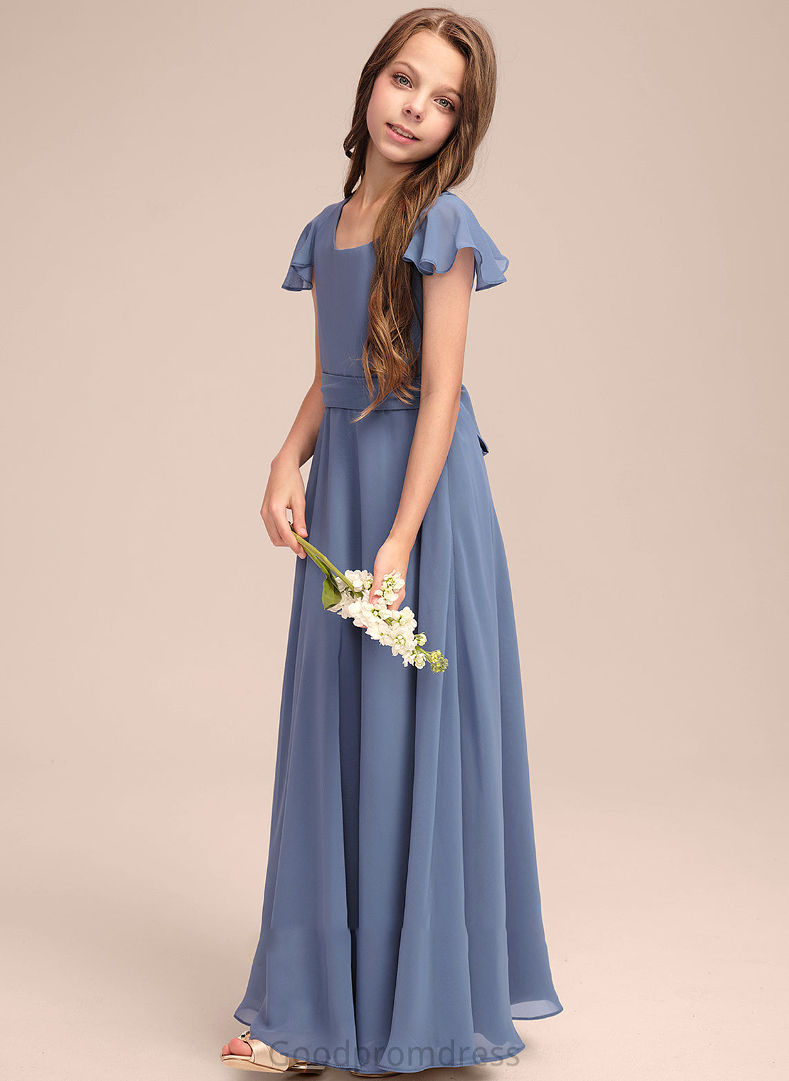 Scoop A-Line Neck Floor-Length Celia Junior Bridesmaid Dresses Bow(s) Chiffon With