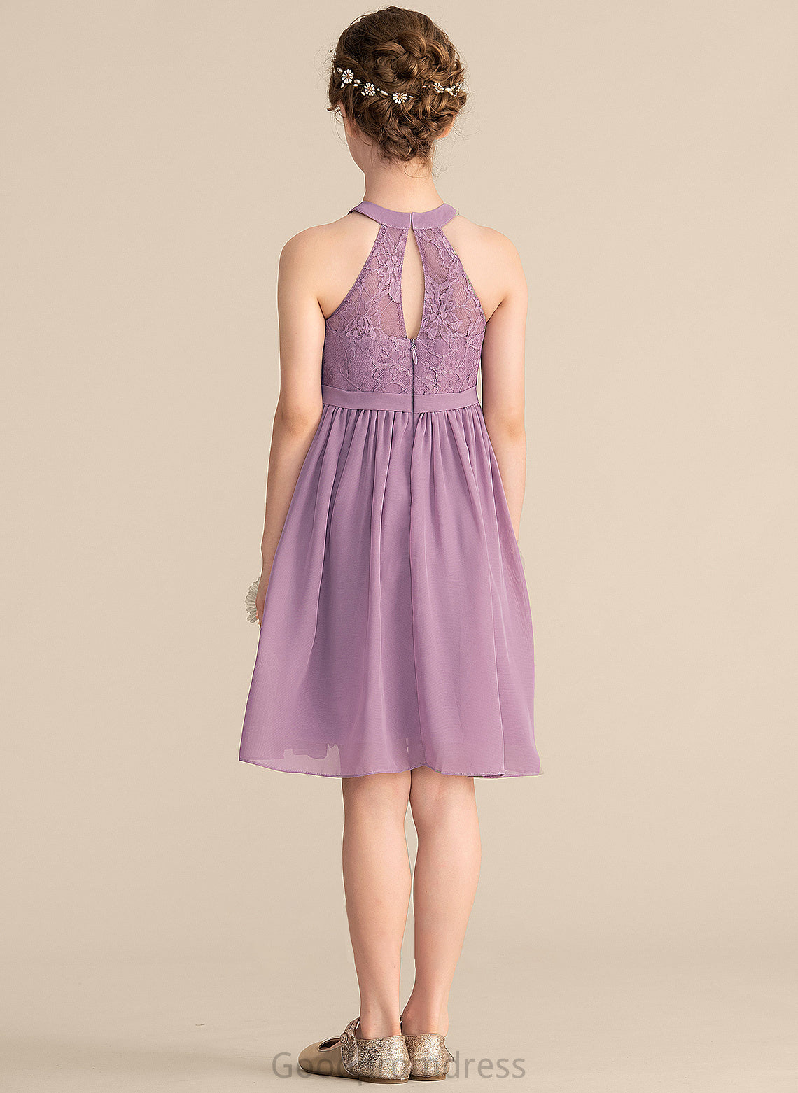 A-Line Neck Junior Bridesmaid Dresses Alondra Scoop Lace Knee-Length Chiffon