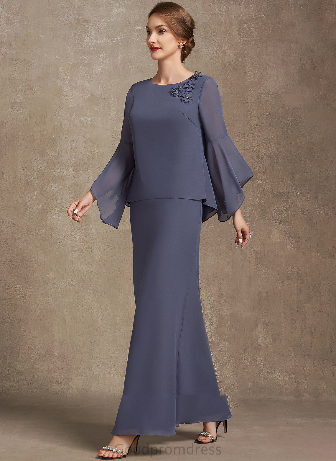 Alisa Dress A-Line Ankle-Length Mother With of the Mother of the Bride Dresses Scoop Neck Flower(s) Bride Chiffon