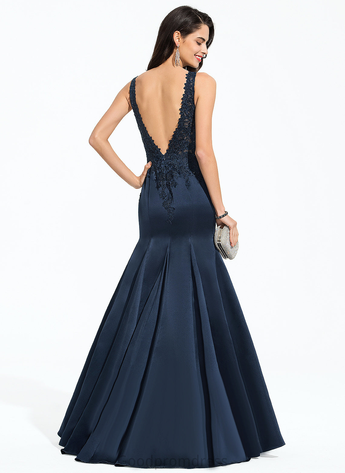 Beading Elliana With Sweep Prom Dresses V-neck Trumpet/Mermaid Lace Satin Train