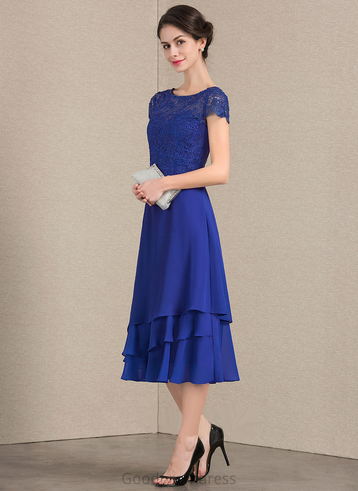 Scoop Mother of the Bride Dresses Lace A-Line the Bride of Tea-Length Dress Maci Mother Neck Chiffon