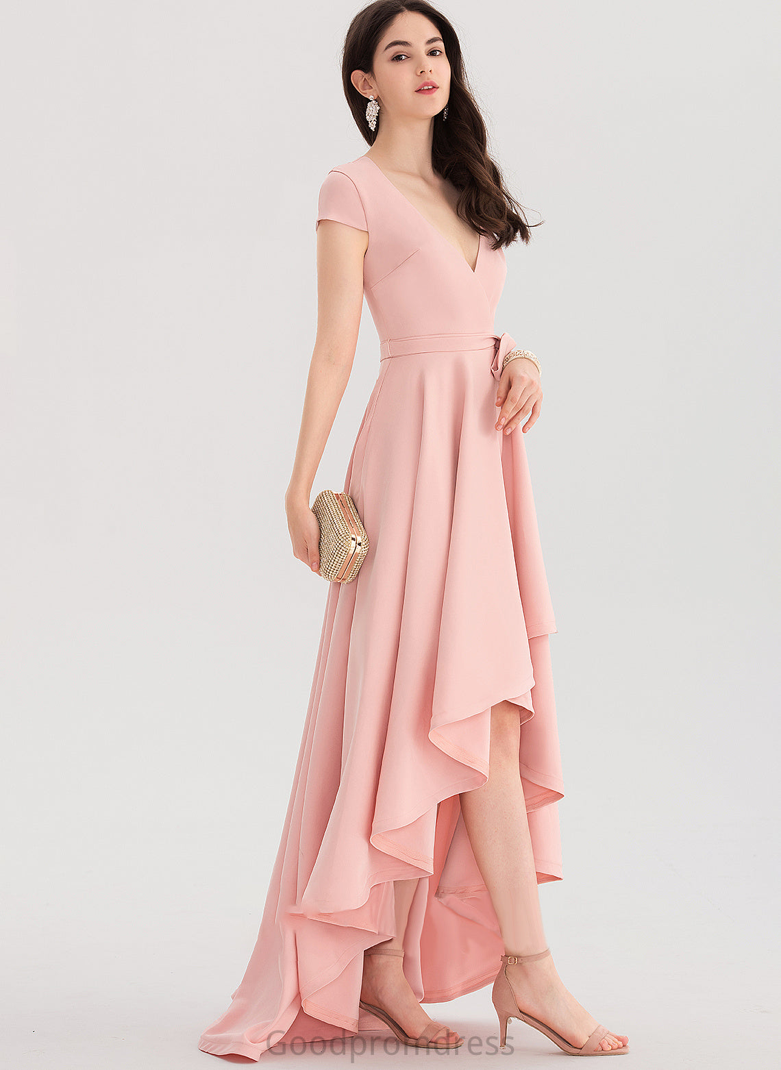 Asymmetrical Stretch Regan A-Line V-neck Prom Dresses Crepe