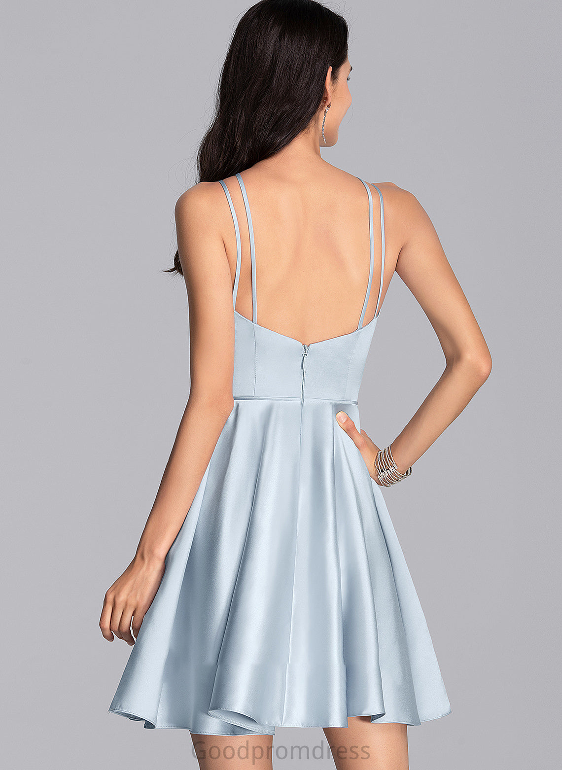 A-Line Prom Dresses Milagros V-neck Short/Mini Satin