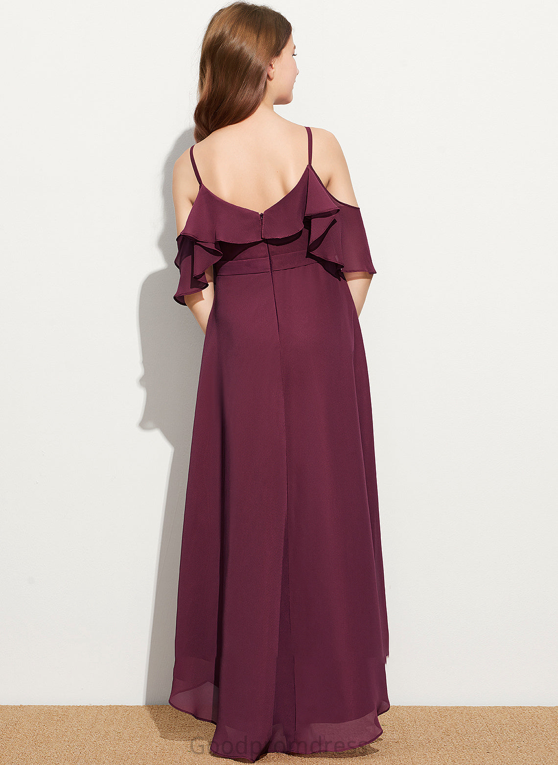 With Off-the-Shoulder Junior Bridesmaid Dresses Cascading Chiffon Kaylen Asymmetrical Ruffles A-Line