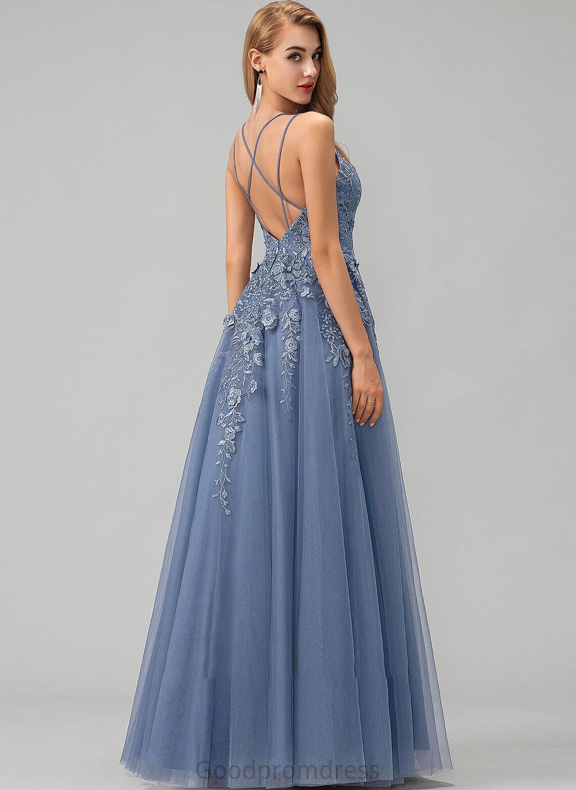 Lace Prom Dresses V-neck Tulle Floor-Length Ball-Gown/Princess Dixie With