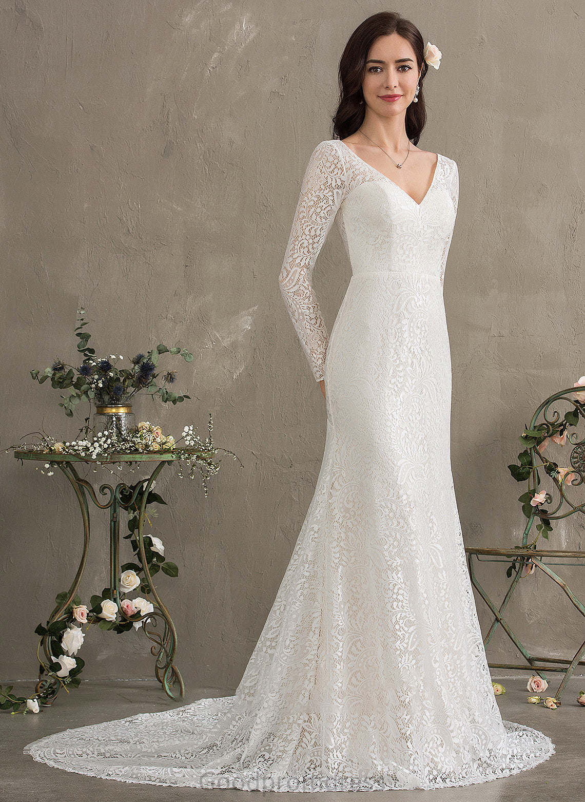 Lace Trumpet/Mermaid Pam V-neck Court Wedding Dresses Dress Train Wedding