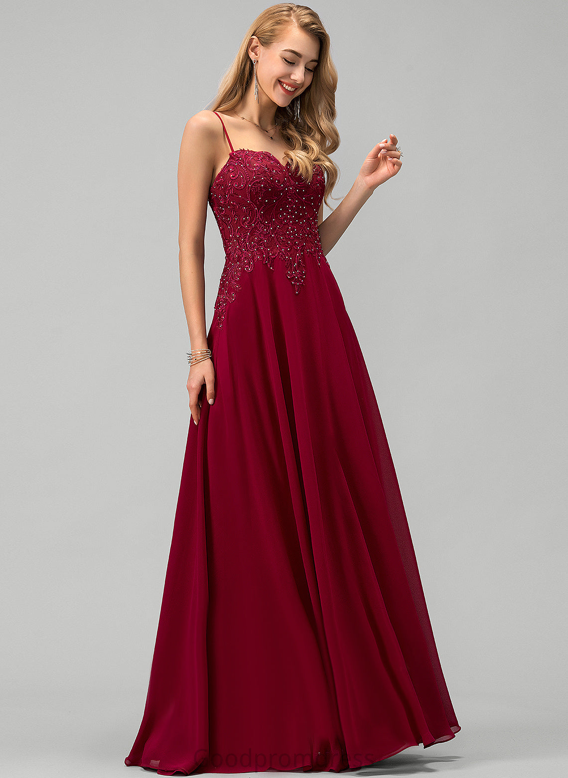 Rhinestone Melany Lace Sweetheart A-Line Chiffon Prom Dresses With Floor-Length