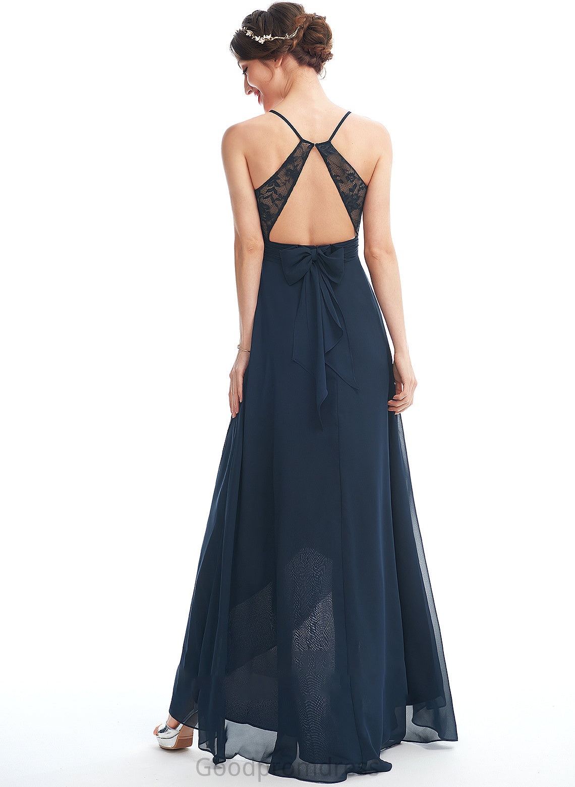 Lace Bow(s) Fabric V-neck Length Asymmetrical Neckline A-Line Embellishment Silhouette Kamryn Bridesmaid Dresses