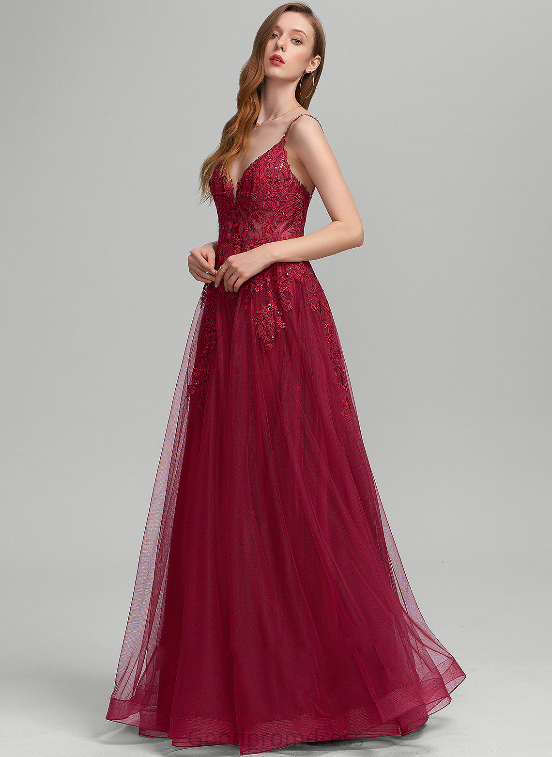 Ball-Gown/Princess V-neck Beading Floor-Length Tulle Sequins With Prom Dresses Sydney