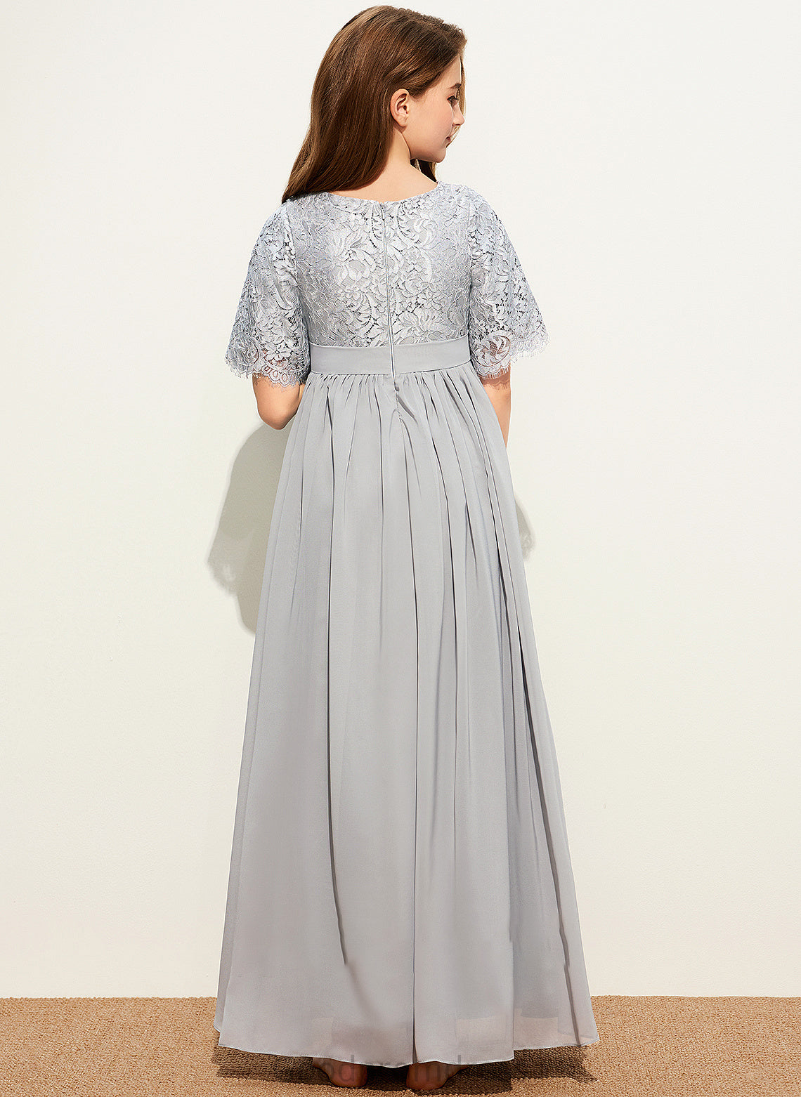 Shannon Junior Bridesmaid Dresses A-LineScoopNeckFloor-LengthChiffonLaceJuniorBridesmaidDress#253700