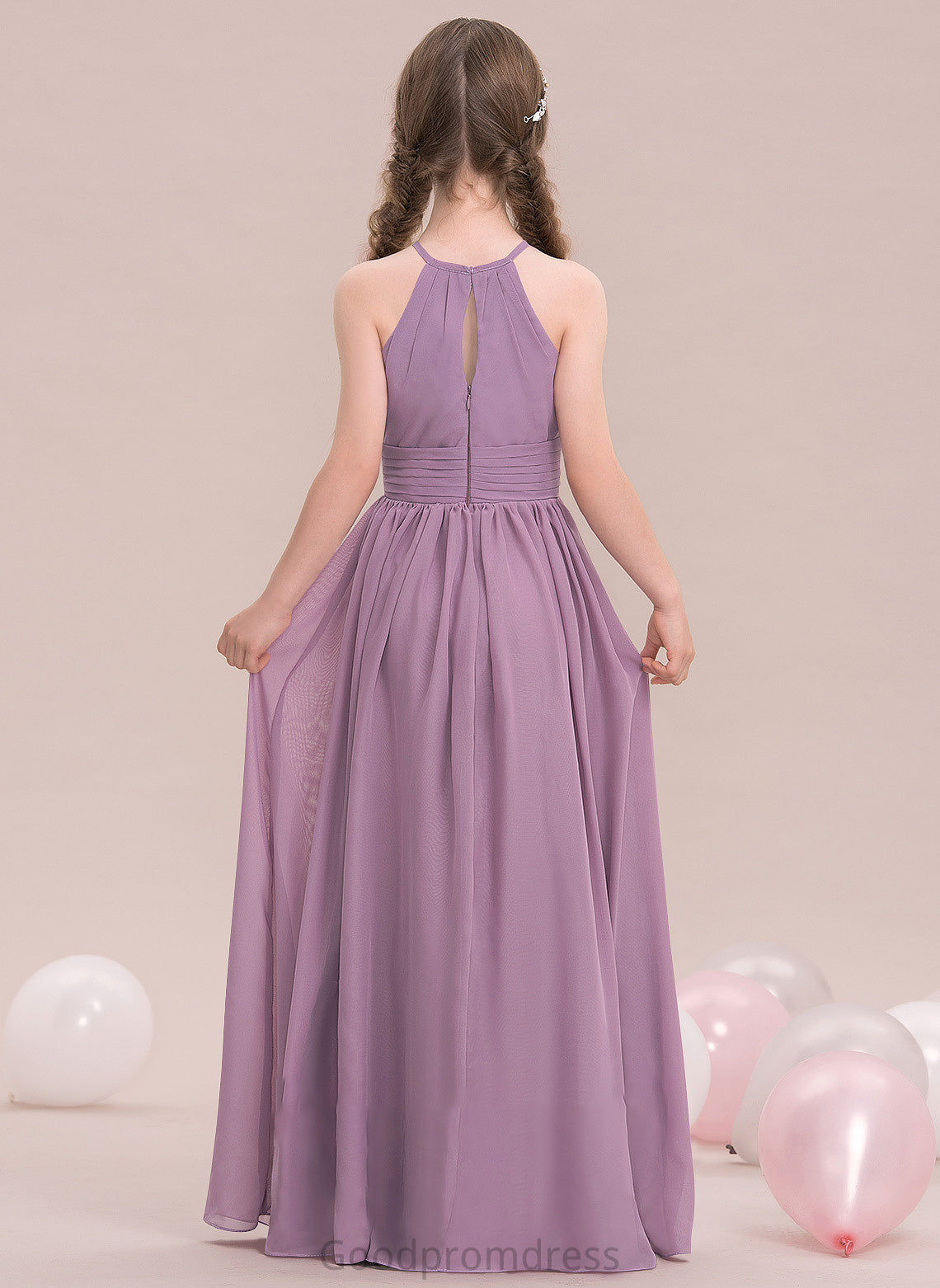 Haley A-LineScoopNeckFloor-LengthChiffonJuniorBridesmaidDressWithRuffle#119580 Junior Bridesmaid Dresses