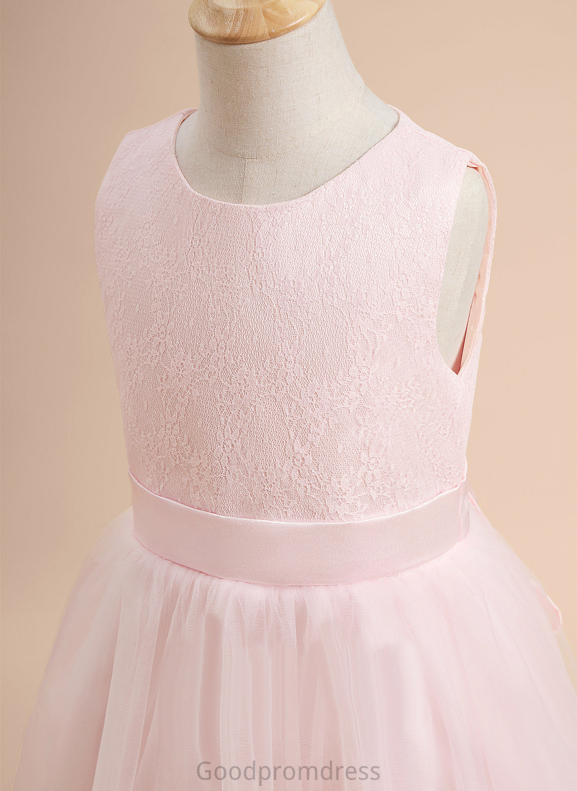 Dress Satin/Tulle With Flower Girl Dresses Flower Scoop Lace Sleeveless A-Line Knee-length Girl - Mabel Neck