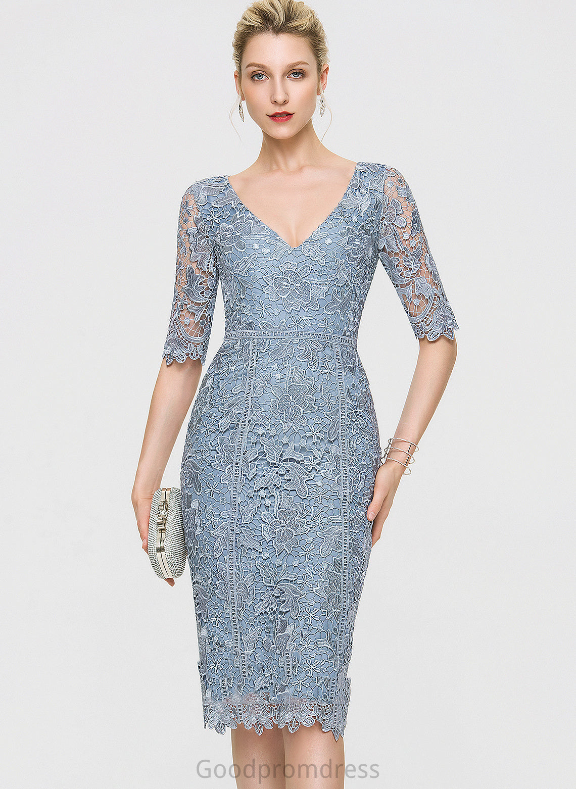 Lace Cocktail Dresses Sasha Sheath/Column V-neck Knee-Length Cocktail Dress