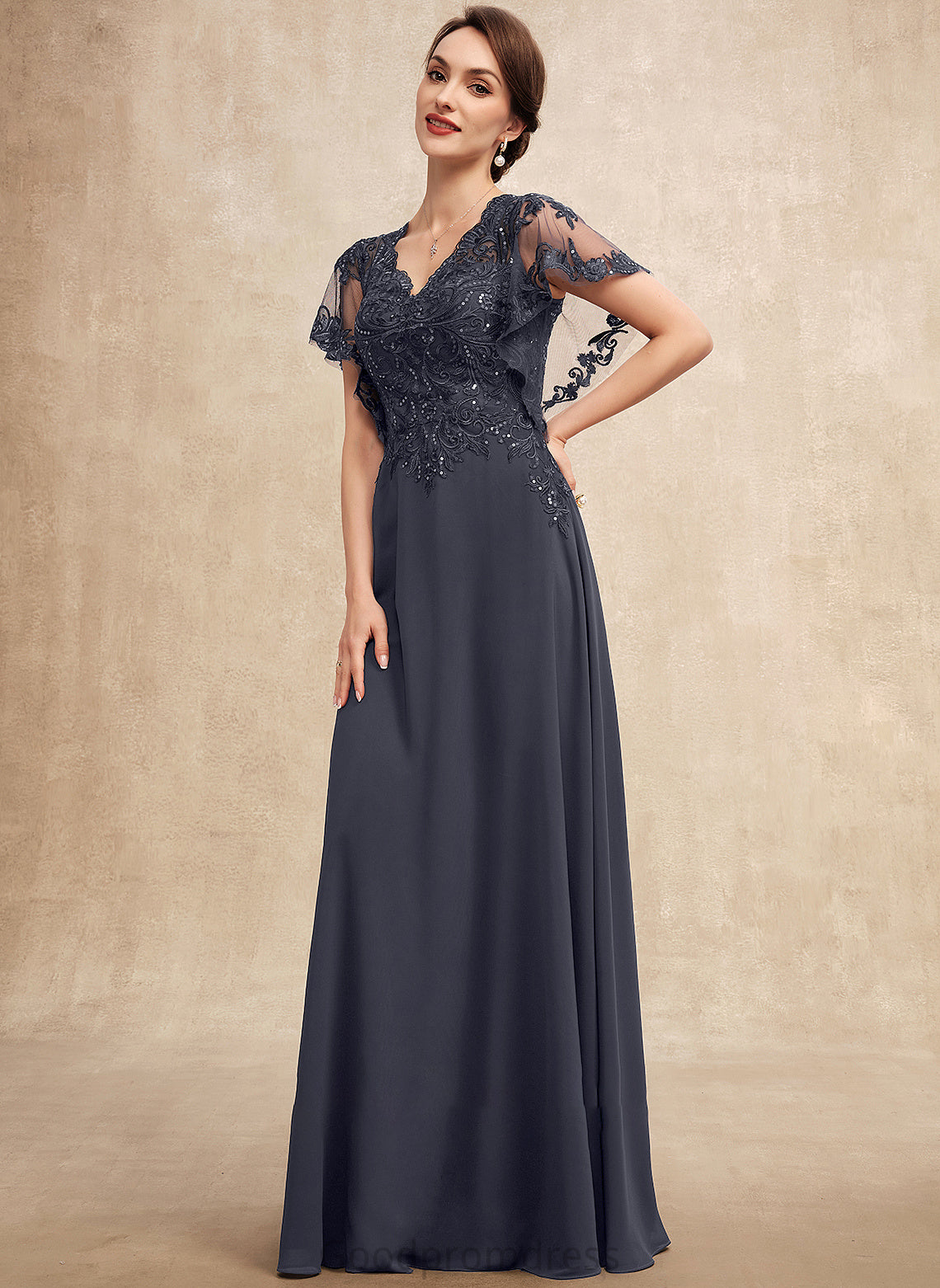 the A-Line Bride With Mother Ayla Mother of the Bride Dresses Dress Chiffon Floor-Length Sequins of V-neck Lace