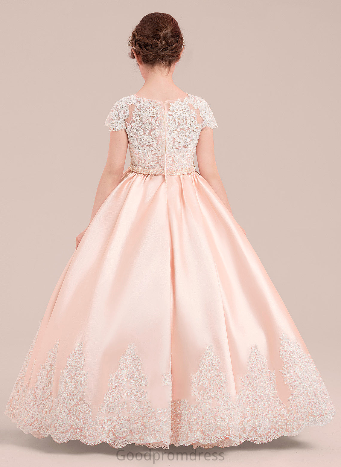 Aubrie - Neck Short Floor-length included) With NOT Gown Beading (Petticoat Ball Satin/Tulle/Lace Girl Scoop Flower Flower Girl Dresses Dress Sleeves