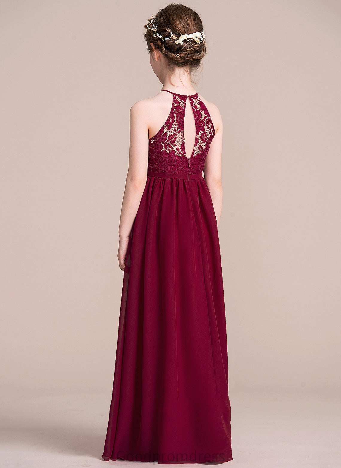 A-Line Scoop Braelyn Neck Floor-Length Chiffon Junior Bridesmaid Dresses