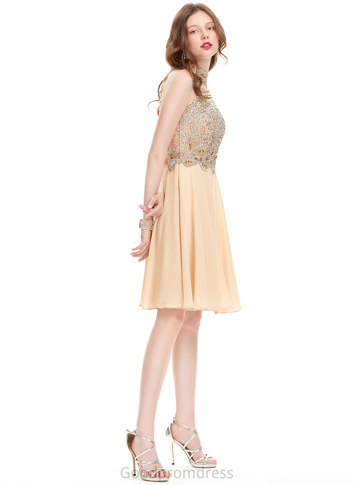 Chiffon A-Line Sequins Homecoming Beading Scoop Lauretta With Homecoming Dresses Knee-Length Neck Dress