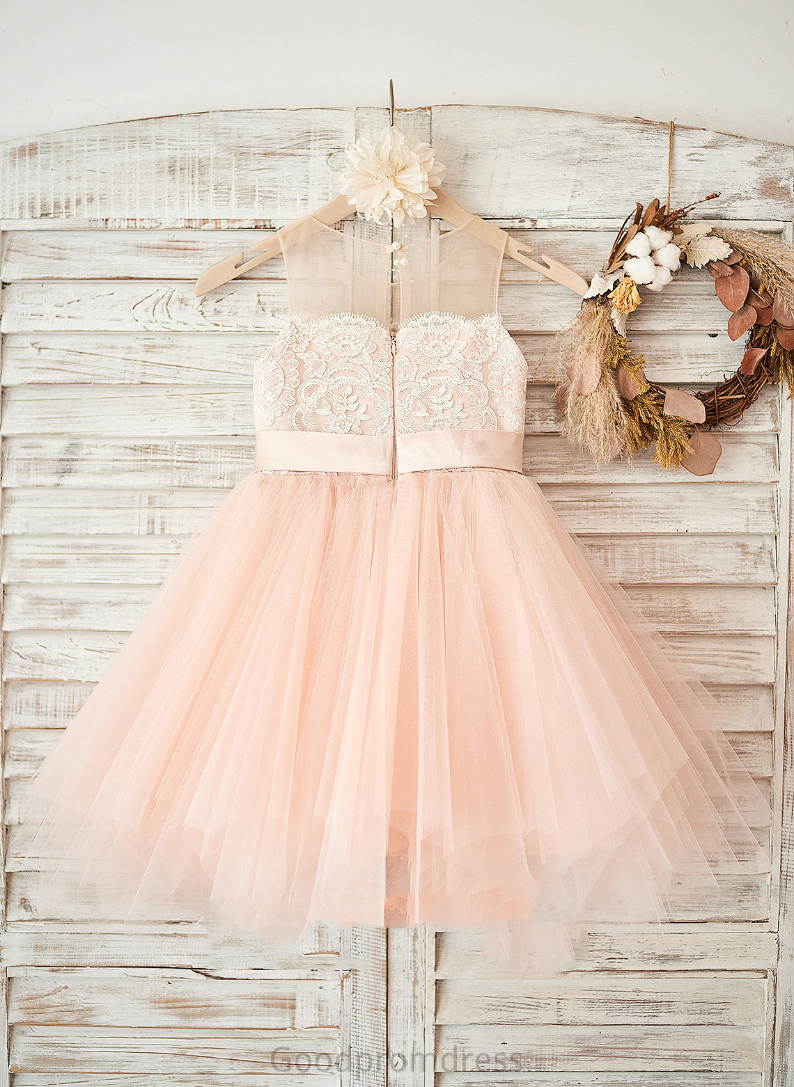 Sleeveless Neck Satin/Tulle/Lace A-Line Scoop Knee-length Beading Flower Girl Dresses Dress Flower (Undetachable Hazel - With sash) Girl