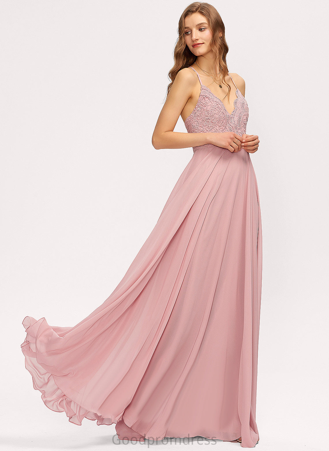 Prom Dresses A-Line Nathaly Chiffon Floor-Length Lace V-neck