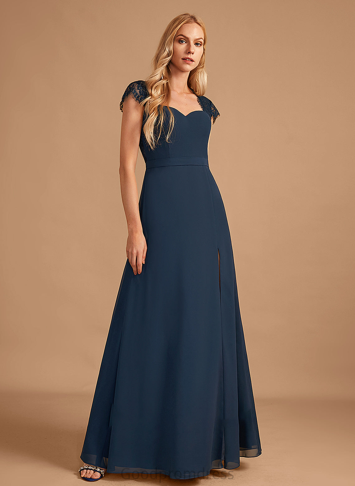 A-Line Fabric Silhouette Floor-Length SplitFront Lace Length Neckline Embellishment V-neck Nia A-Line/Princess Bridesmaid Dresses