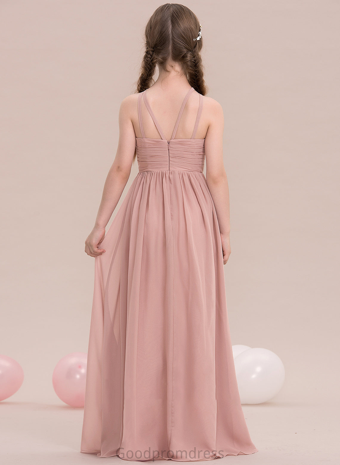 Junior Bridesmaid Dresses With Chiffon A-Line Ruffle Scoop Neck Savannah Floor-Length