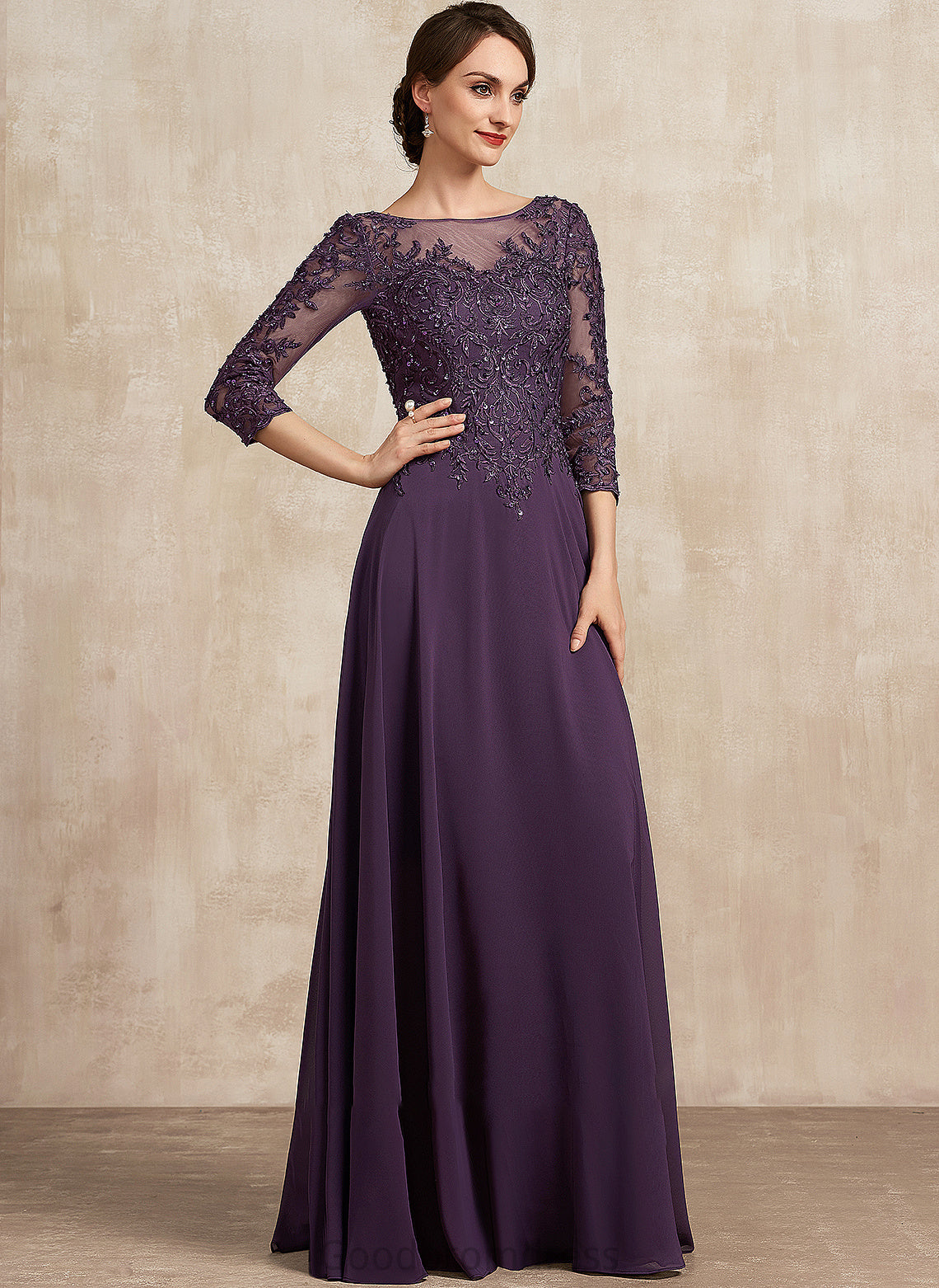 Samantha the A-Line Lace Scoop Mother of the Bride Dresses With Bride of Dress Neck Mother Chiffon Floor-Length Sequins