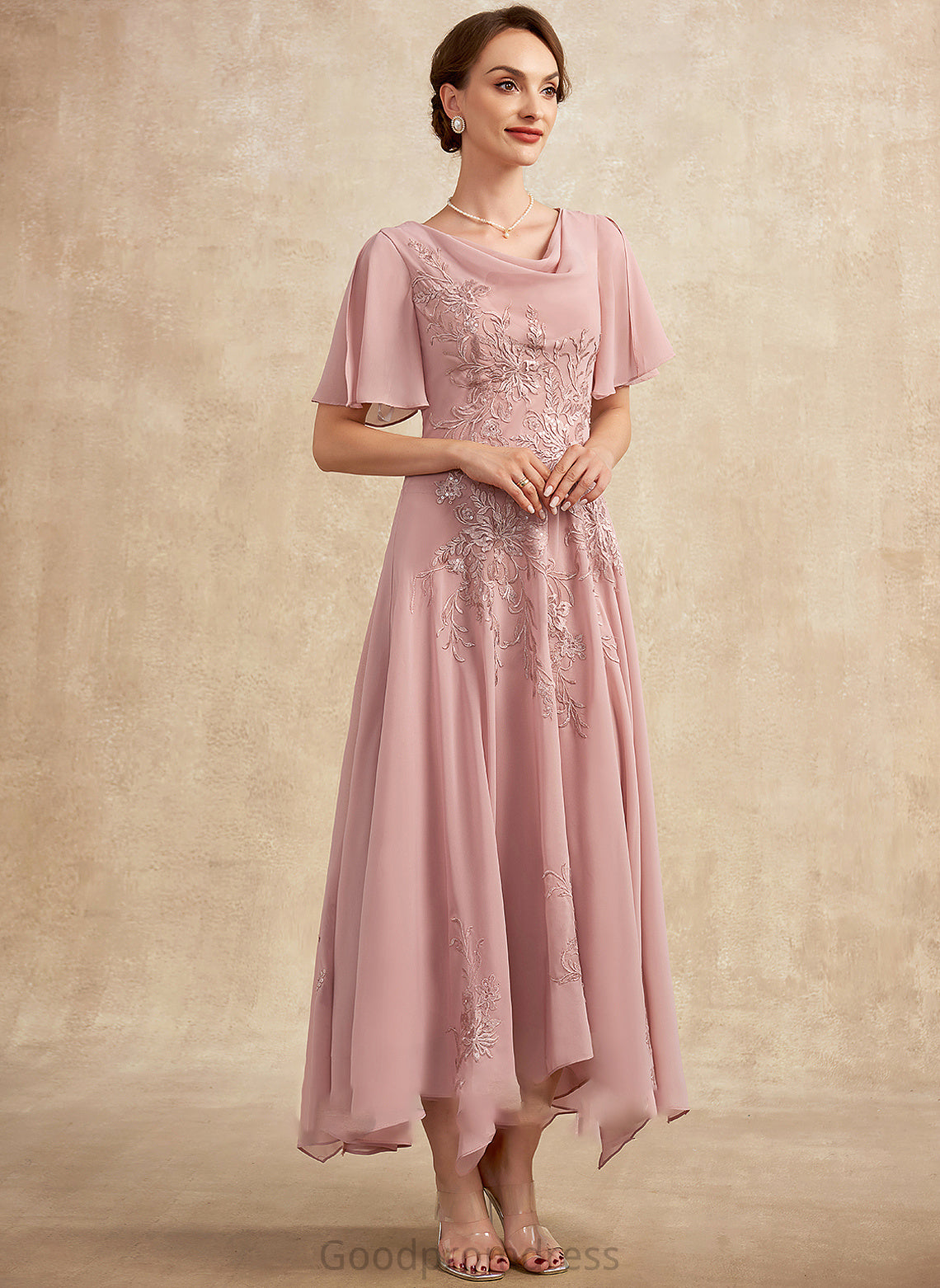 A-Line Ankle-Length the Mother of the Bride Dresses Dress Mother Chiffon of Cowl Fiona Bride Neck Lace