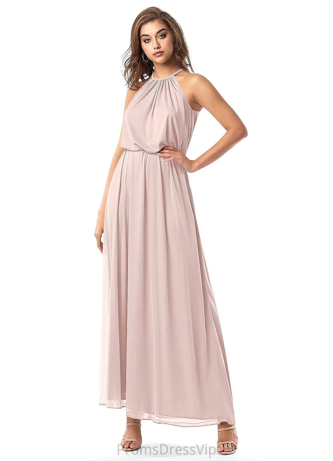 Livia A-Line/Princess Sleeveless Floor Length Natural Waist Spaghetti Staps Bridesmaid Dresses