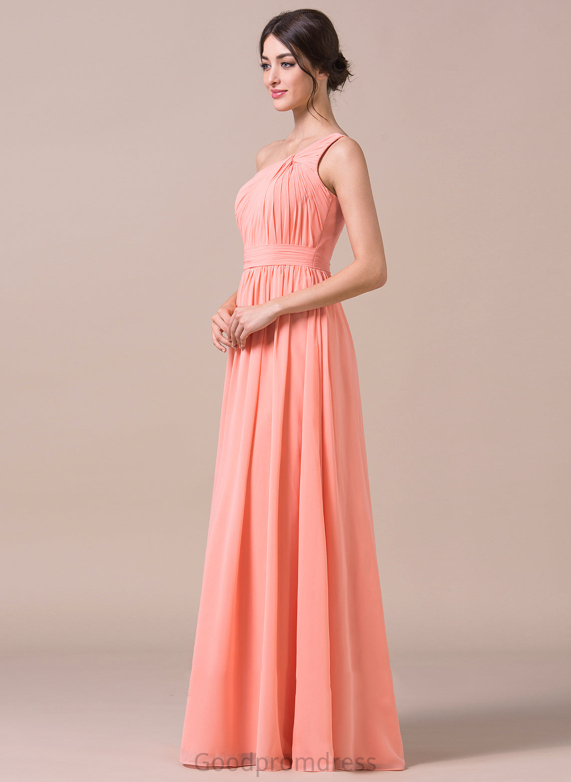 One-Shoulder Ruffle Fabric Length Neckline Embellishment A-Line Floor-Length Silhouette Ashtyn Sleeveless Spaghetti Staps Bridesmaid Dresses