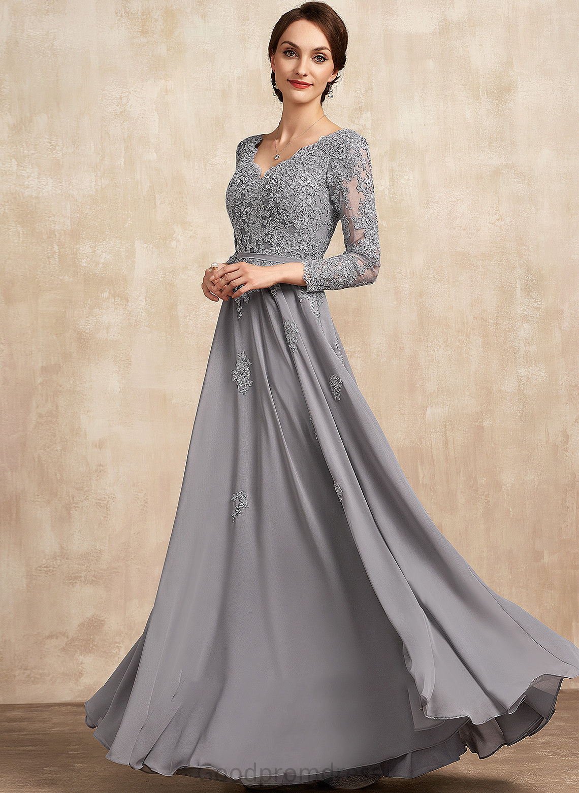 Bride Amy V-neck Floor-Length Chiffon Mother Dress the A-Line Mother of the Bride Dresses of Lace