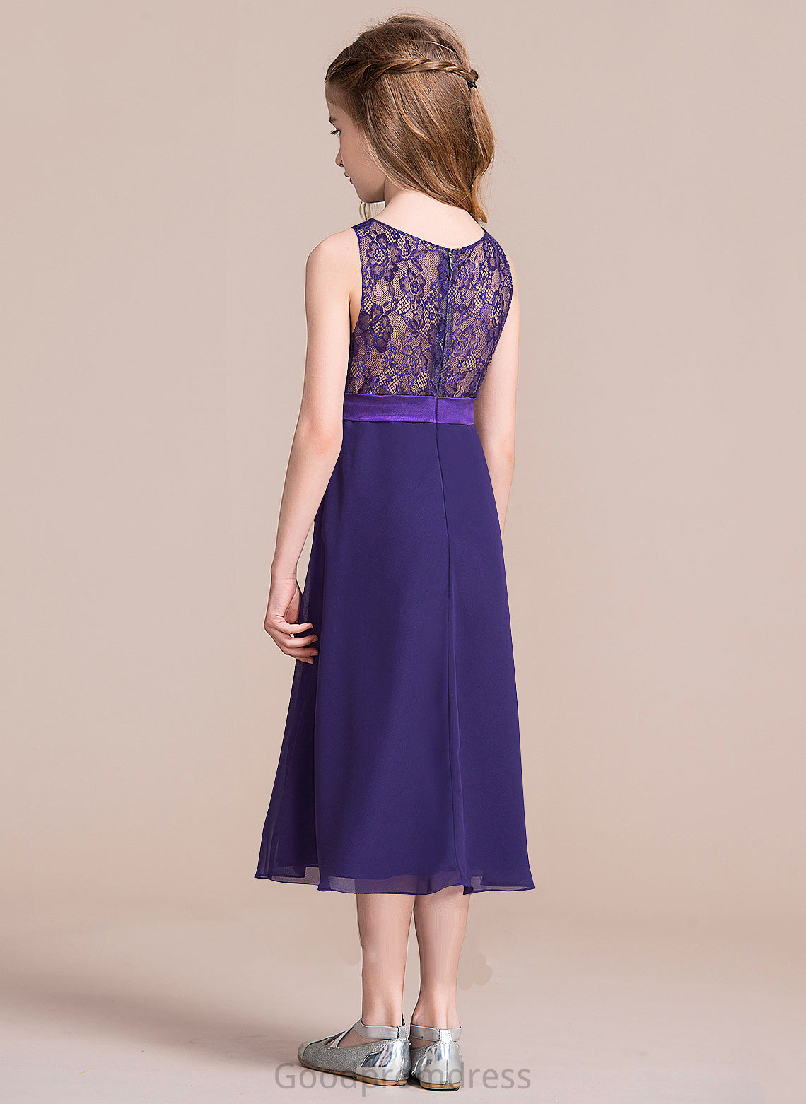 Neck Tea-Length Patsy Junior Bridesmaid Dresses A-Line Scoop Chiffon