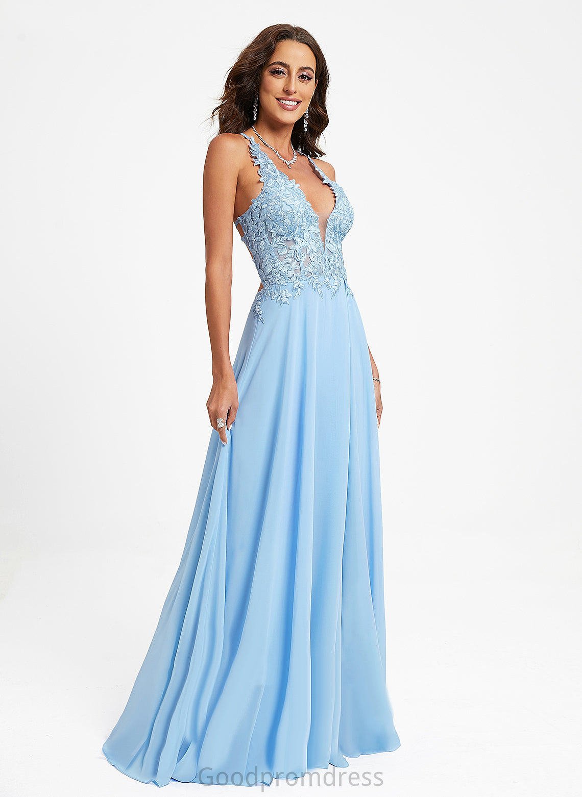 V-neck Prom Dresses Chiffon Beatrice Lace Floor-Length A-Line