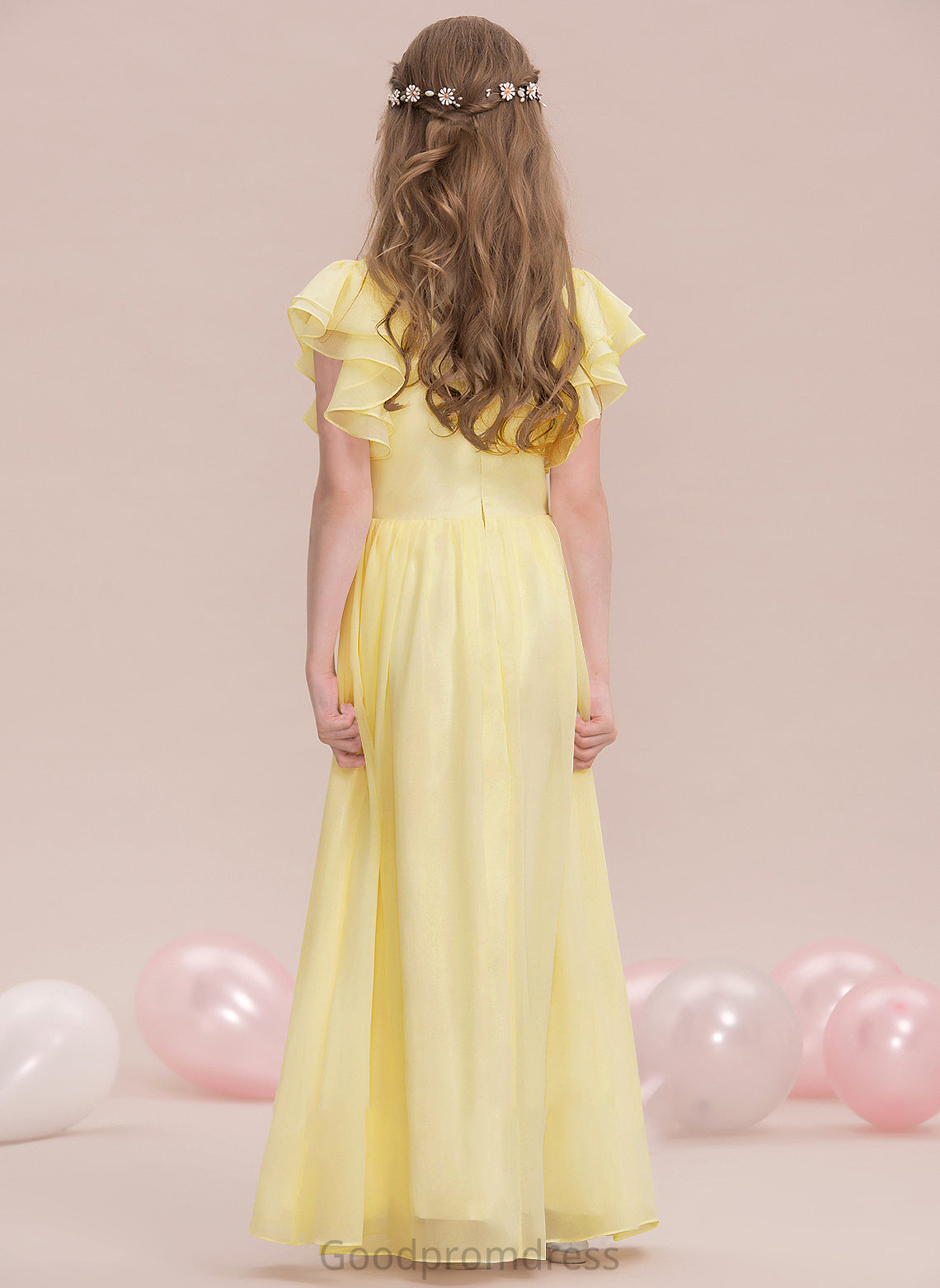 A-LineScoopNeckFloor-LengthChiffonJuniorBridesmaidDressWithRuffleCascadingRuffles#123850 Lena Junior Bridesmaid Dresses