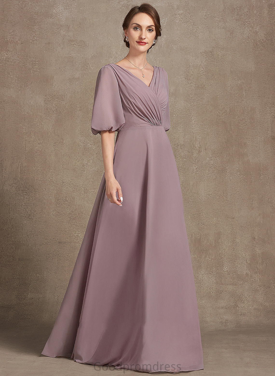 Bride Ruffle Dress the Floor-Length With Mother of the Bride Dresses V-neck Mother Chiffon of Rihanna A-Line