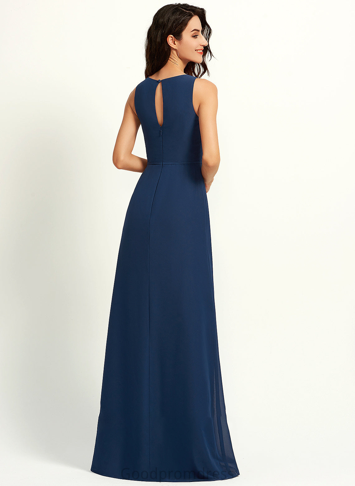 SplitFront Neckline Fabric Embellishment A-Line Silhouette Floor-Length ScoopNeck Length Kirsten Spaghetti Staps Natural Waist Bridesmaid Dresses