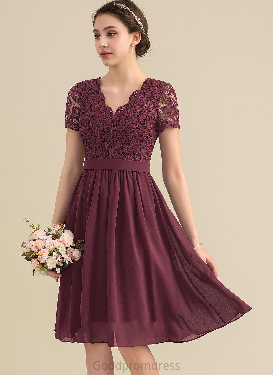 Lace Lace Homecoming Dresses Luciana Knee-Length Dress With Homecoming V-neck Chiffon A-Line