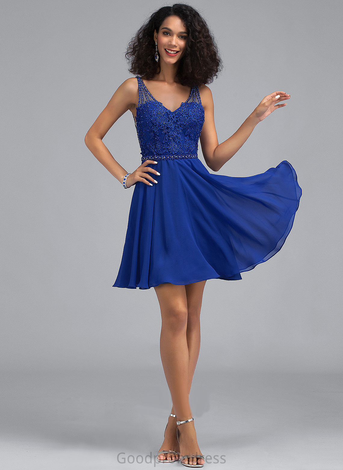 Homecoming A-Line Short/Mini Valeria Lace Chiffon Beading Homecoming Dresses With Dress V-neck