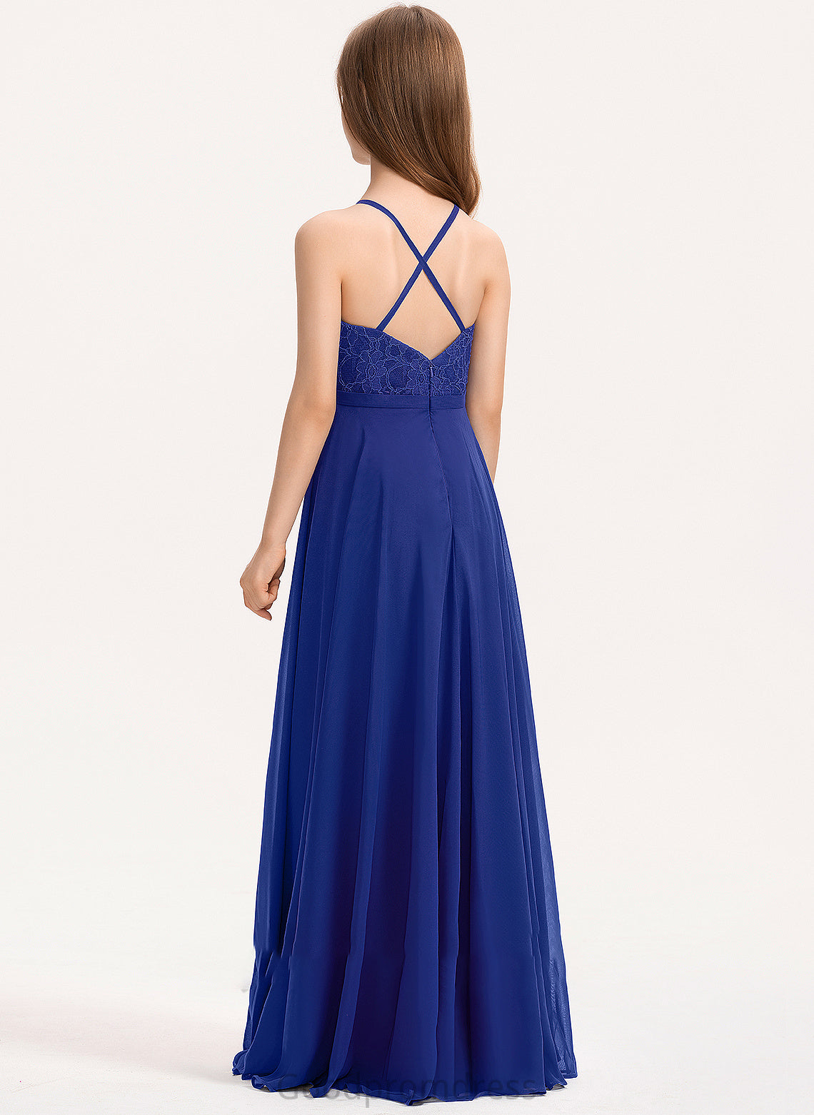 Square Chiffon Karley Floor-Length A-Line Lace Neckline Junior Bridesmaid Dresses